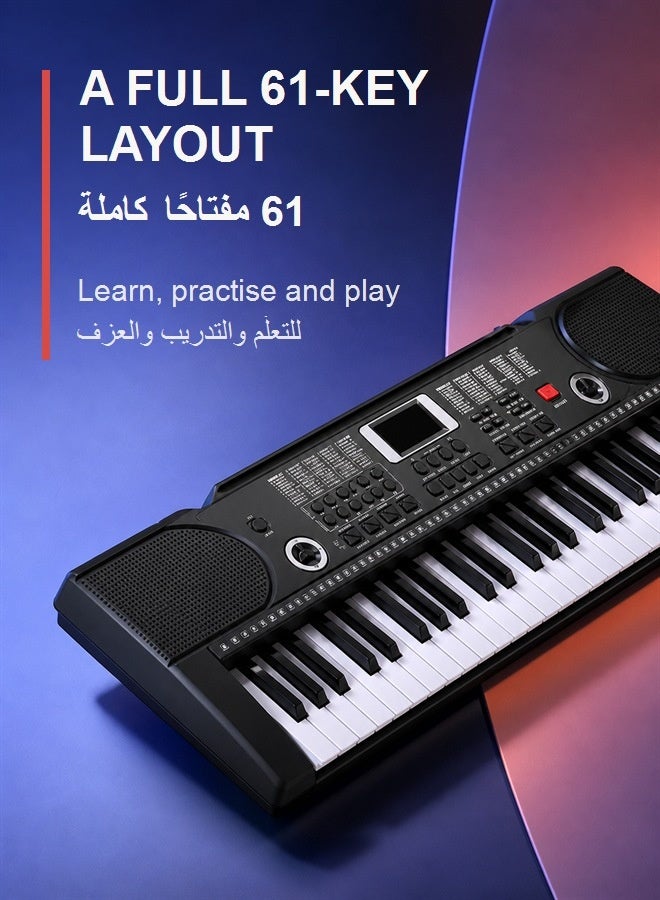 WALALLA 61 Key Keyboard Piano, Portable Electronic Keyboard Piano for Beginners with Speakers, Microphone, Sheet Music Stand, Digital Music Keyboard for Beginners Teen, Audio cable, sheet music, manual, keyboard stickers, power supply, music stand, microphone - Image 2