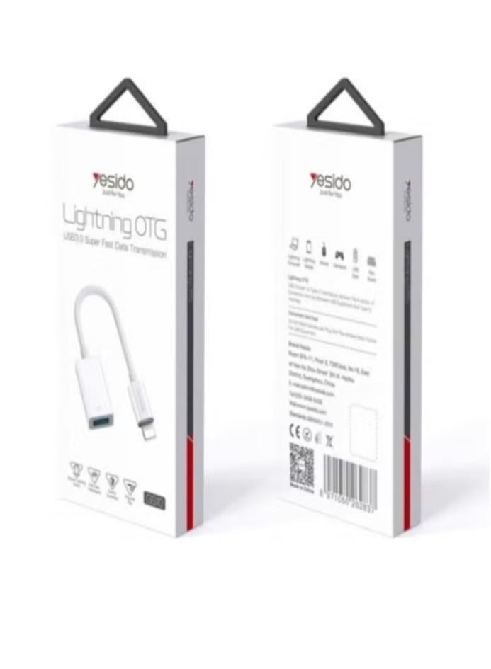 Yesido GS10 Lightning to USB OTG Adapter for iPhone and iPad, High-Speed Data Transfer and Charging, Plug & Play Connector for Flash Drives, Keyboards, Mice, and More in White - Image 2