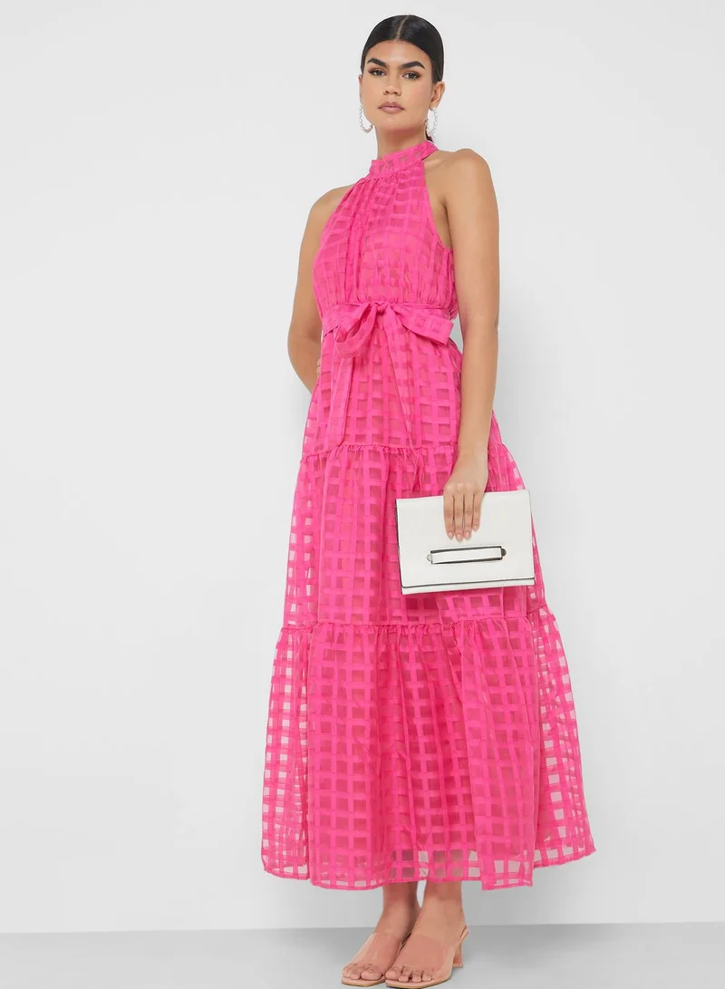 ELLA Checkered Halter Maxi Dress