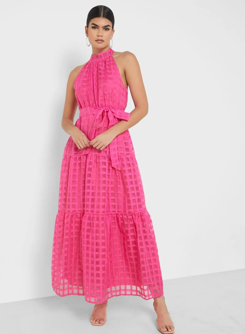 ELLA Checkered Halter Maxi Dress