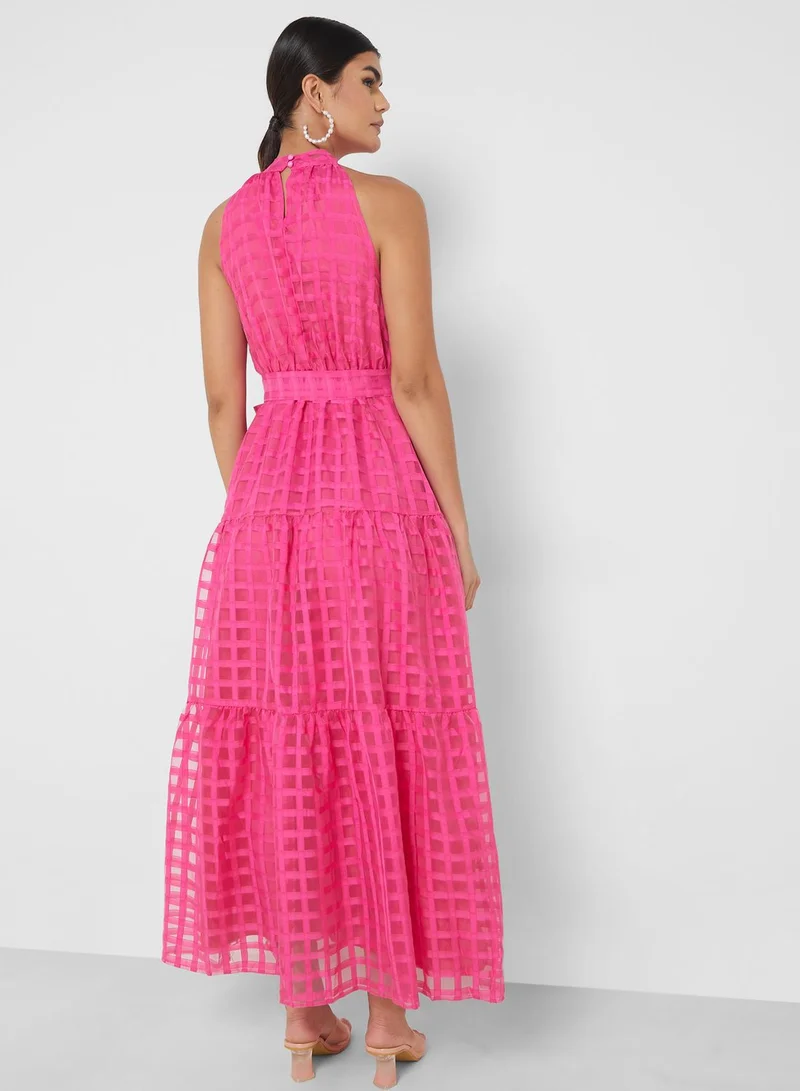 ELLA Checkered Halter Maxi Dress