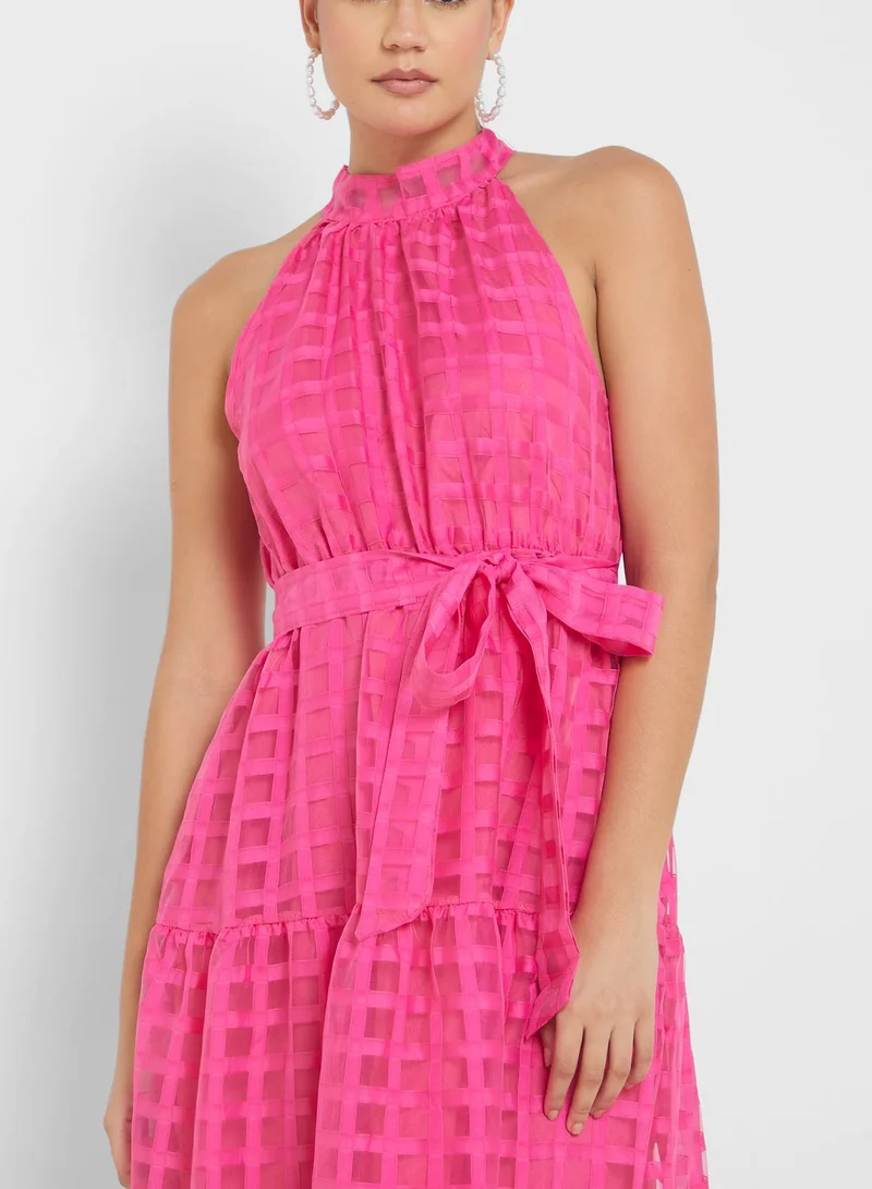 ELLA Checkered Halter Maxi Dress