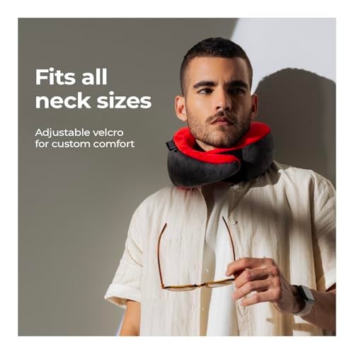 Lifelong Travel Neck Pillow | Premium Memory Foam Neck Support | Adjustable Headrest for Sleeping, Airplane Use | Portable Cushion with Case | Red - Image 5