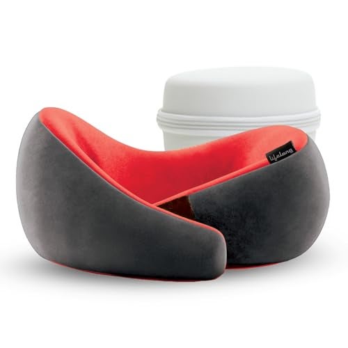 Lifelong Travel Neck Pillow | Premium Memory Foam Neck Support | Adjustable Headrest for Sleeping, Airplane Use | Portable Cushion with Case | Red - Image 1