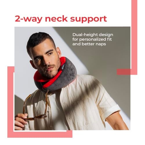 Lifelong Travel Neck Pillow | Premium Memory Foam Neck Support | Adjustable Headrest for Sleeping, Airplane Use | Portable Cushion with Case | Red - Image 3