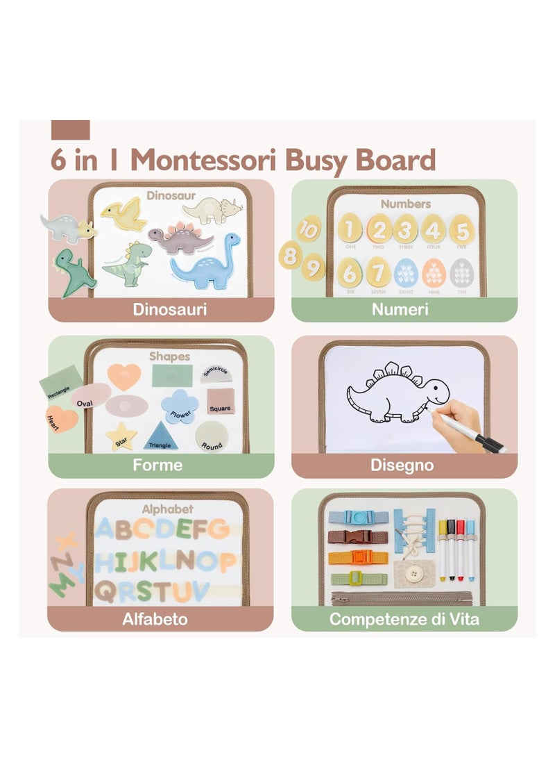عام لوحة نشاط مونتيسوري للأطفال بين عمر 2 و 3 و 4 سنوات، لوحة حسية مونتيسوري مع ديناصورات ثلاثية الأبعاد، لعبة تعليمية للأطفال بين عمر 1 و 2 و 3 سنوات، هدية مميزة للأطفال. - Image 2