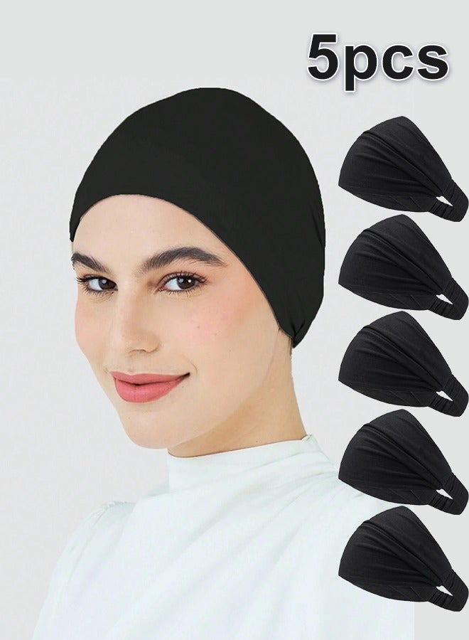 Aijmil (Pack of 5)Women's head cover,Women's Anti-Slip Sweat-Absorbent Wide Brim Turban Hat, Perfect for Sports, Under Hats, Hairstyles, and Daily Wear, Women's Abaya Accessories - Image 1