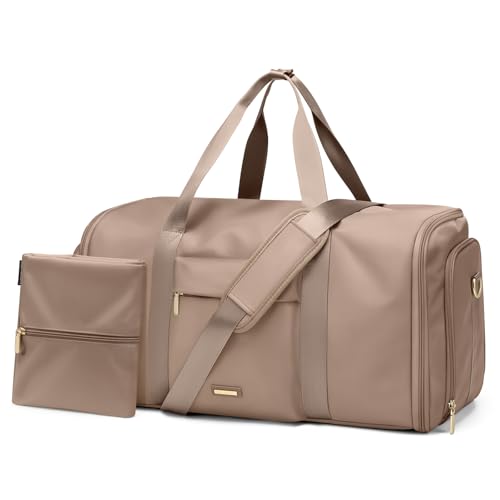GOLF QUALITY Convertible 2in1 Garment Bags for TravelWomen Men Carry On Garment Duffle Bag With Shoe CompartmentHanging Suit bag48LChampagne Brown - Image 1