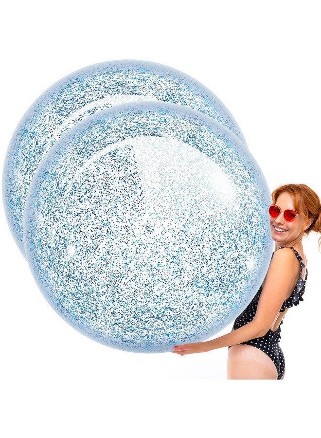 Junkin كرات شاطئية عملاقة من جنكين 2 قطعة 48'' مزينة بالخرز اللامع قابلة للنفخ باللون الأزرق - Image 1
