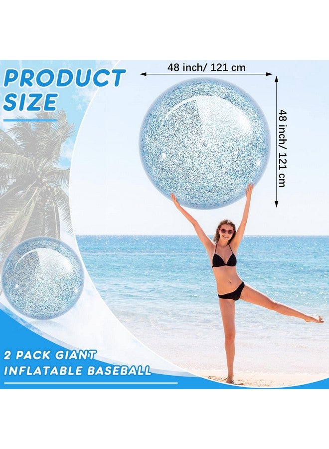 Junkin كرات شاطئية عملاقة من جنكين 2 قطعة 48'' مزينة بالخرز اللامع قابلة للنفخ باللون الأزرق - Image 2