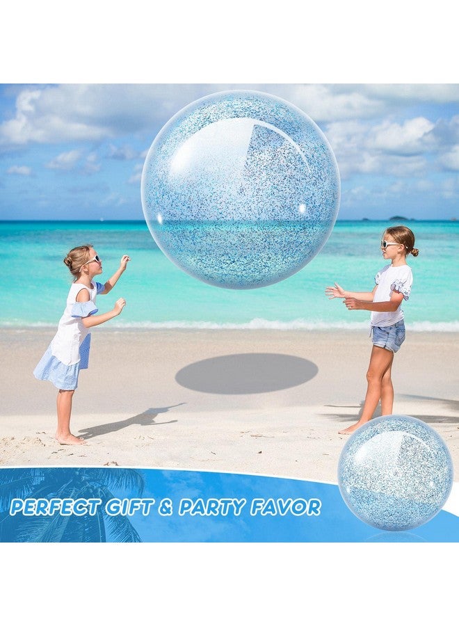 Junkin كرات شاطئية عملاقة من جنكين 2 قطعة 48'' مزينة بالخرز اللامع قابلة للنفخ باللون الأزرق - Image 4