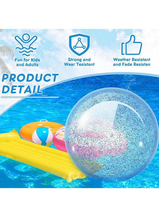 Junkin كرات شاطئية عملاقة من جنكين 2 قطعة 48'' مزينة بالخرز اللامع قابلة للنفخ باللون الأزرق - Image 3