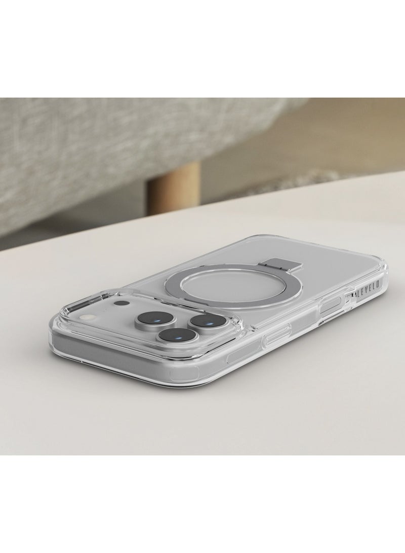 LEVELO Verona MagSafe Case for iPhone 17 Pro with Reinforced Kickstand Ring & Strong Magnet / Shock-Resistant Bumper / Multi-Functional Ring Kickstand / Raised Bezels for Camera & Screen - Transparent - Image 4