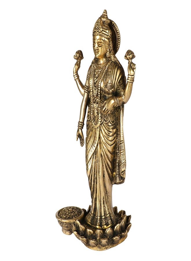 Kartique Goddess Maa Laxmi Idol Brass Statue Standing in Lotus Lakshmi for Temple Puja Home Decor Murti Office Gift Item Showpiece - Image 4