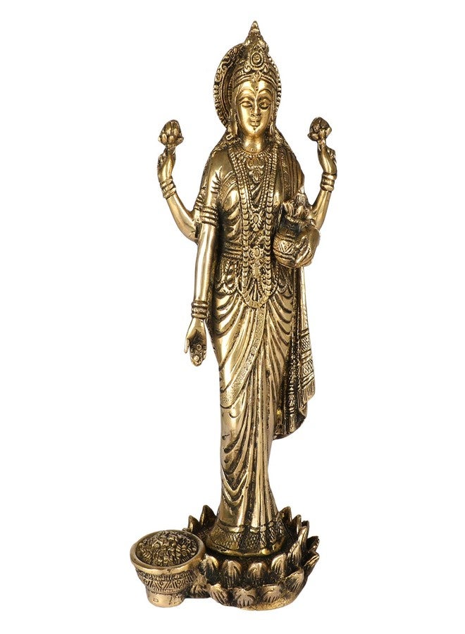 Kartique Goddess Maa Laxmi Idol Brass Statue Standing in Lotus Lakshmi for Temple Puja Home Decor Murti Office Gift Item Showpiece - Image 1