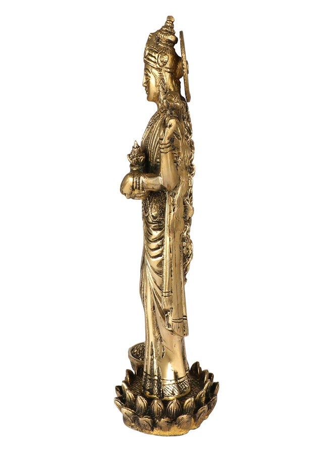 Kartique Goddess Maa Laxmi Idol Brass Statue Standing in Lotus Lakshmi for Temple Puja Home Decor Murti Office Gift Item Showpiece - Image 5