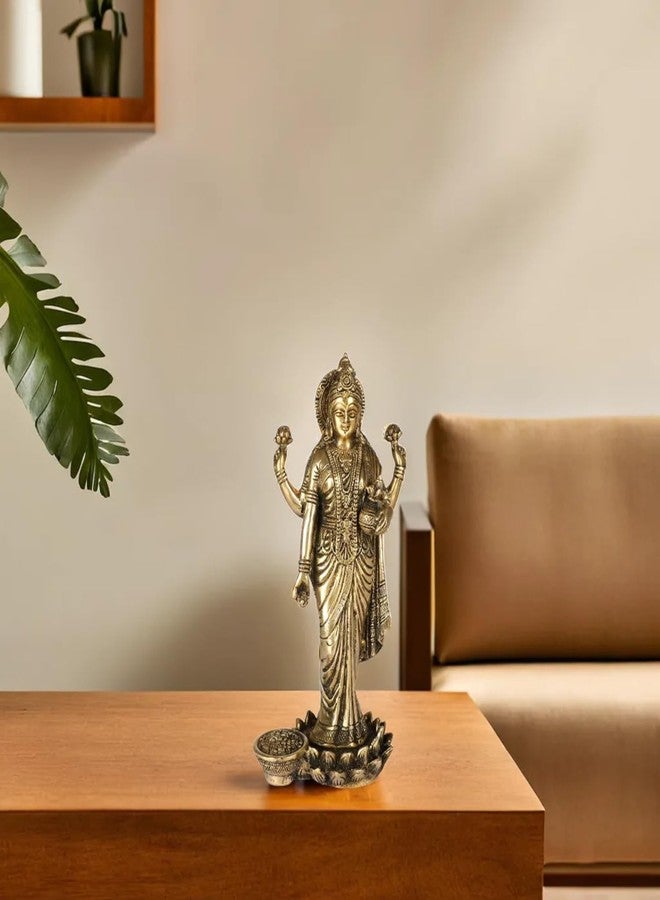 Kartique Goddess Maa Laxmi Idol Brass Statue Standing in Lotus Lakshmi for Temple Puja Home Decor Murti Office Gift Item Showpiece - Image 3