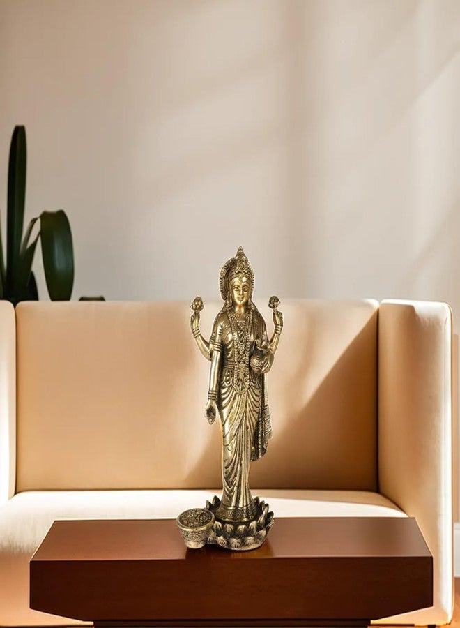 Kartique Goddess Maa Laxmi Idol Brass Statue Standing in Lotus Lakshmi for Temple Puja Home Decor Murti Office Gift Item Showpiece - Image 2