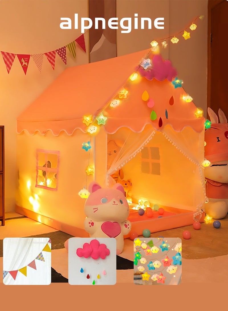 ALPNEGINE Kids Play Tent, Kids Play House with Cloud⋆ LED Light, Large Playhouse with Transparent Curtain, Portable Pink Castle Tent Gift for Kids, Indoor Outdoor Princess Tent - Image 1
