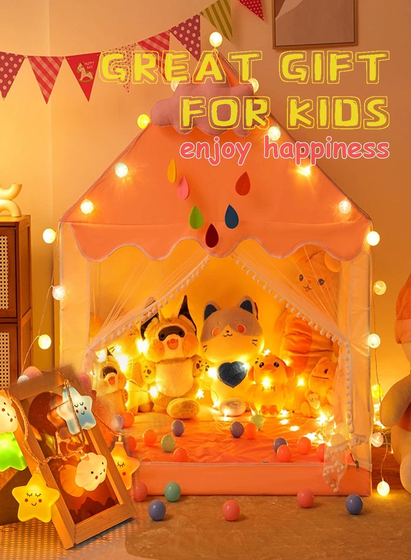 ALPNEGINE Kids Play Tent, Kids Play House with Cloud⋆ LED Light, Large Playhouse with Transparent Curtain, Portable Pink Castle Tent Gift for Kids, Indoor Outdoor Princess Tent - Image 2