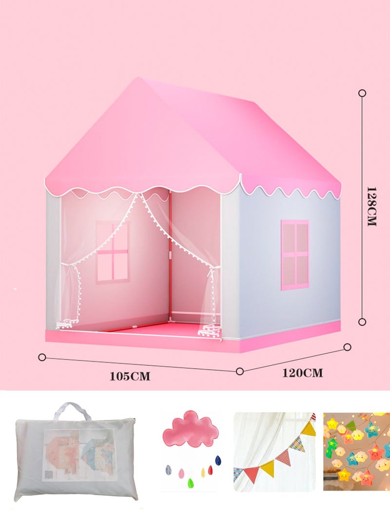 ALPNEGINE Kids Play Tent, Kids Play House with Cloud⋆ LED Light, Large Playhouse with Transparent Curtain, Portable Pink Castle Tent Gift for Kids, Indoor Outdoor Princess Tent - Image 5