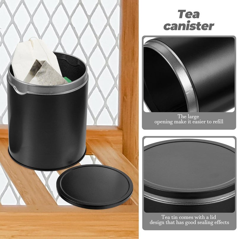 HANABASS 2pcs Small Tinplate Tea Canisters with Airtight Lids, Black Gold Metal Loose Leaf Tea Storage Jars, Food Storage Containers for Kitchen Organization - Image 5