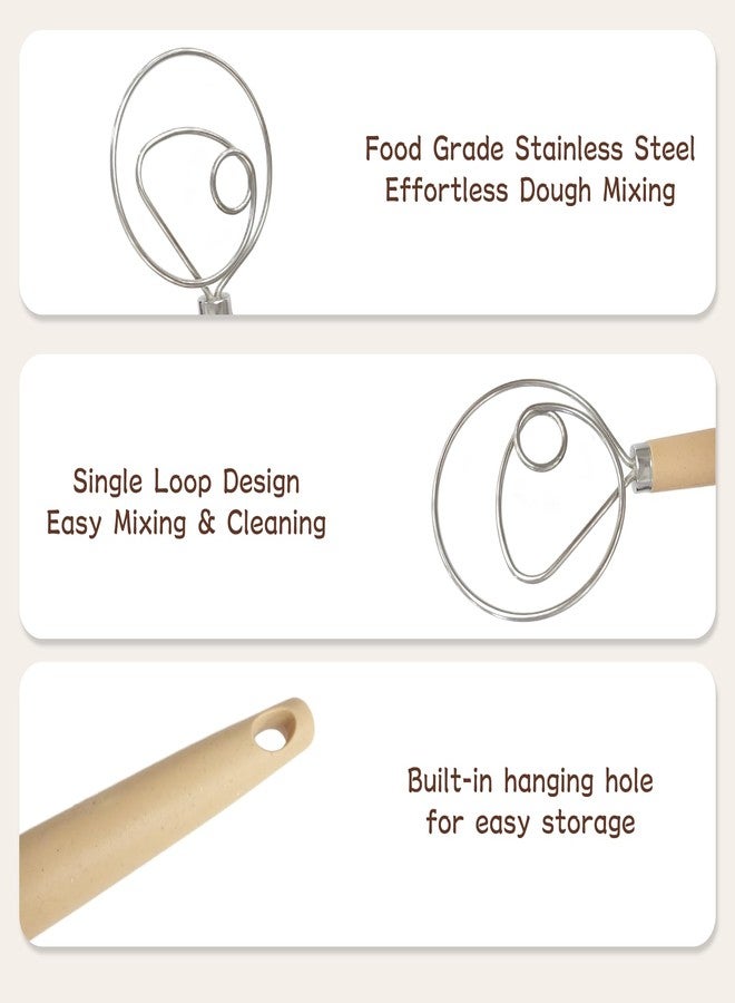 IVICOO Stainless Steel Dough Whisk with Wood Handle,Premium Bread Whisk for Baking, Rust-Proof Kitchen Utensil - Image 4