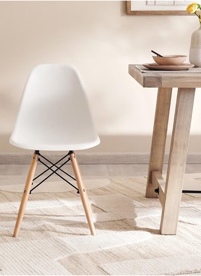 Taimi - Modern Plast Style Plastic Dining Chair Mid Century Modern DSW Chair, Shell Lounge Plastic Chair with Natural Wooden Legs for Office, Kitchen, Dining, Bedroom, Living Room Side Chair White - Image 1