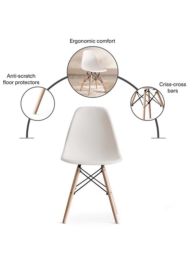 Taimi - Modern Plast Style Plastic Dining Chair Mid Century Modern DSW Chair, Shell Lounge Plastic Chair with Natural Wooden Legs for Office, Kitchen, Dining, Bedroom, Living Room Side Chair White - Image 1