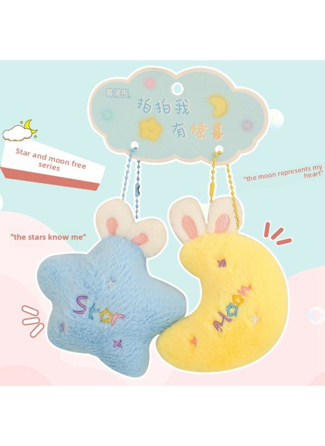 Generic - Super Cute Soft Stars Moon Clouds Plush Pendant Retractable Rope Backpack Pendant Rainbow Rabbit Keychain-Specifications:Star Rabbit Drawing Pendant-Color:10cm/40g - Image 1