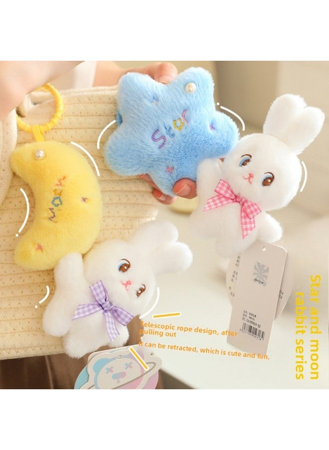 Generic - Super Cute Soft Stars Moon Clouds Plush Pendant Retractable Rope Backpack Pendant Rainbow Rabbit Keychain-Specifications:Star Rabbit Drawing Pendant-Color:10cm/40g - Image 1