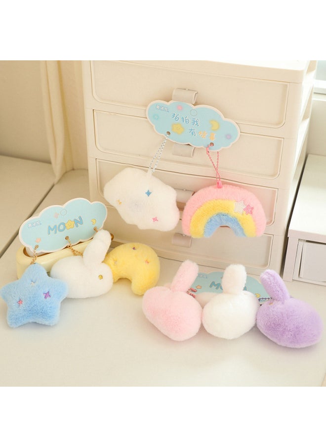 Generic - Super Cute Soft Stars Moon Clouds Plush Pendant Retractable Rope Backpack Pendant Rainbow Rabbit Keychain-Specifications:Star Rabbit Drawing Pendant-Color:10cm/40g - Image 1