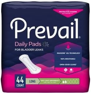 Prevail Proven  Prevail Incontinence Bladder Control Pads  Bladder Leak Pads  Very Light Absorbency Long 44 Count Bag