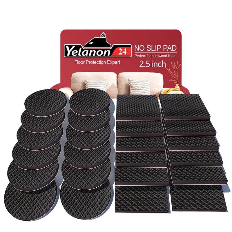 Yelanon Non Slip Furniture Pads 24 pcs 25 Furniture Grippers Non Skid for Furniture LegsSelf Adhesive Rubber Furniture Feet Anti Slide Furniture Hardwood Floor Protector for Keep Couch Stoppers