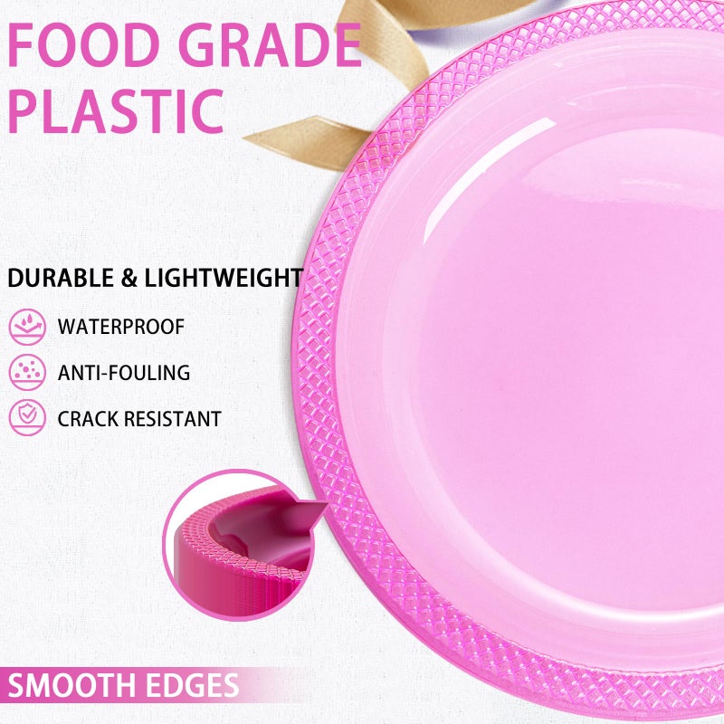 WELLIFE Neon Pink Party Plates 7 Inch -150 Count  Translucent Pink Plastic Disposable Dessert Neon Plates for Fluorescent Neon Theme Party Cake Salad Appetizers Easter Baby Shower Mother's Day - Image 3