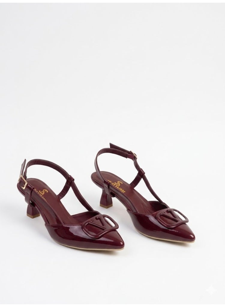 لايف ستيلاش  أحذية بكعب متوسط من الجلد مع إبزيم أنيق F-613 - نبيتي - Image 2