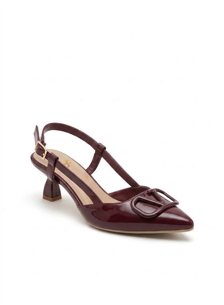 لايف ستيلاش  أحذية بكعب متوسط من الجلد مع إبزيم أنيق F-613 - نبيتي - Image 4