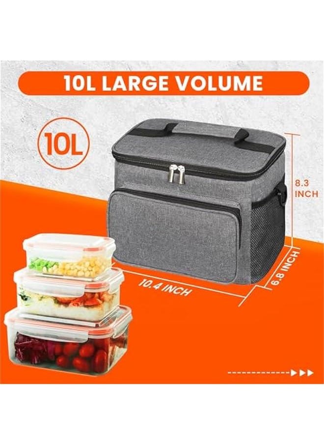 HOOKOR Insulated Lunch Bag For Women Men, 10L Waterproof Cooler Bag Lunch Box For Women Portable Reusable LunchBox With Adjustable Straps, Lunch Tote Bag For Work, Grey  - Image 2