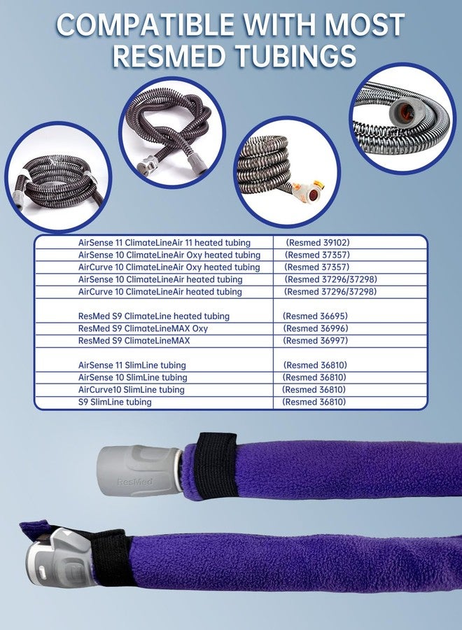 Lemintae 6.4ft CPAP Hose Cover for Resmed Heated Tubing, Airsense 11 & 10 ClimatelineAir Tubing Insulated Covers, Cat Proof CPAP Tube Fleece Sleeve with Full-Wrap Zipper - Prevent Condensation (Purple) - Image 2