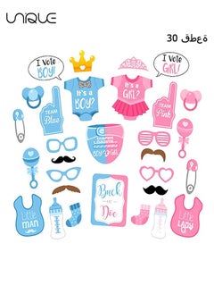 Unique 30Pcs Baby Shower Photo Booth Props,Gender Reveal Props Baby Shower Handheld Props for Unisex Newborn Boy Girl Party Decorations Baby Shower Banquet Supplies Diy Set  - Image 1