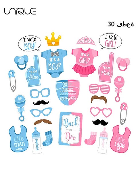30Pcs Baby Shower Photo Booth Props,Gender Reveal Props Baby Shower Handheld Props for Unisex Newborn Boy Girl Party Decorations Baby Shower Banquet Supplies Diy Set