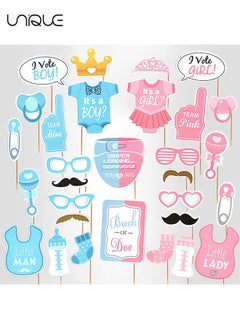 Unique 30Pcs Baby Shower Photo Booth Props,Gender Reveal Props Baby Shower Handheld Props for Unisex Newborn Boy Girl Party Decorations Baby Shower Banquet Supplies Diy Set  - Image 3