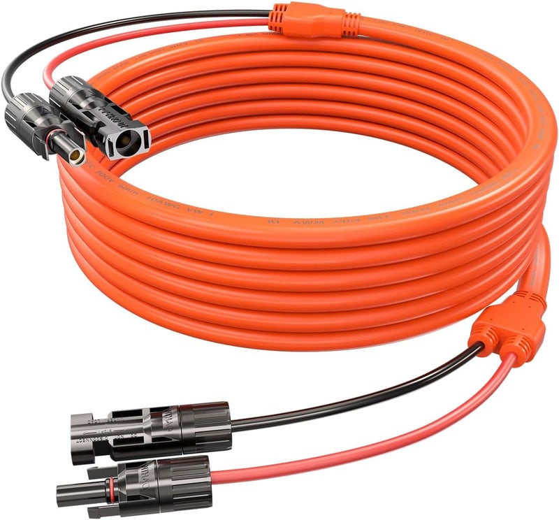 Tonton كابل تمديد الألواح الشمسية تونتون 10AWG طول 10 قدم، برتقالي، موصلات ذكر-أنثى، مقاوم للعوامل الجوية، لمشاريع الطاقة الشمسية بما في ذلك المركبات الترفيهية والأسطح والقوارب - Image 1