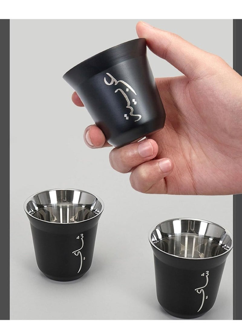 أسيف مجموعة أكواب وأكواب قهوة معزولة بنمط خشبي، أكواب مشروبات، أدوات شرب من الفولاذ المقاوم للصدأ - Image 3