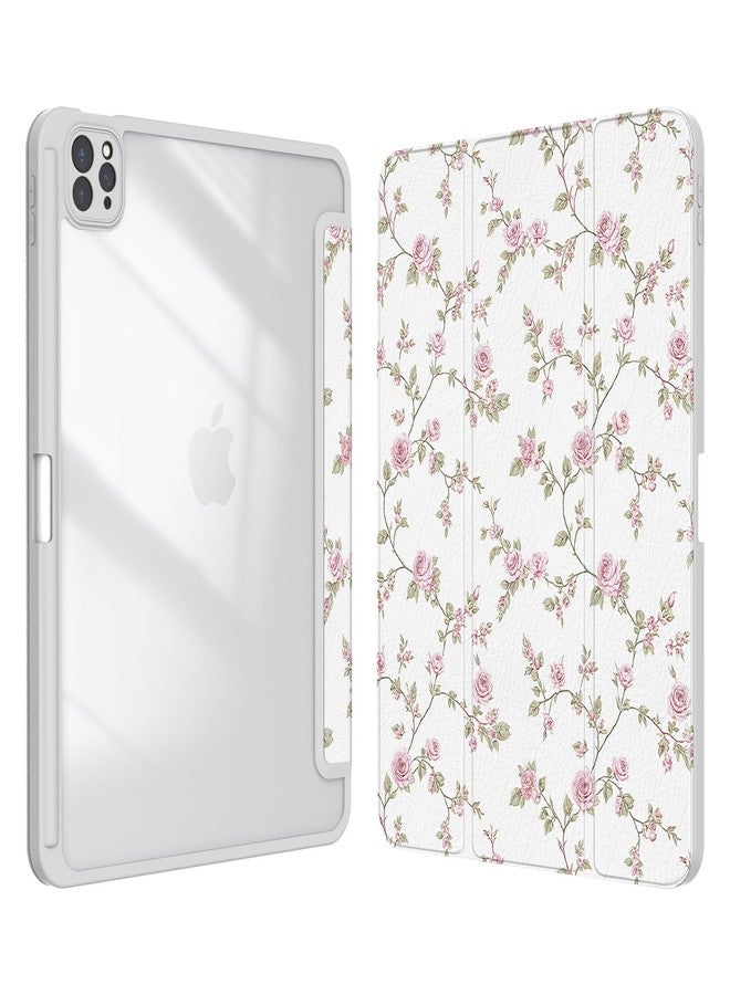 Xkladz جراب Xkladz لجهاز iPad Pro مقاس 12.9 بوصة من الجيل السادس/الخامس/الرابع (2022/2021/2020)، جراب مع حامل قلم، غطاء حامل لجهاز iPad Pro مقاس 12.9 بوصة بظهر شفاف، خاصية التشغيل/الإيقاف التلقائي، زهرة وردية - Image 1