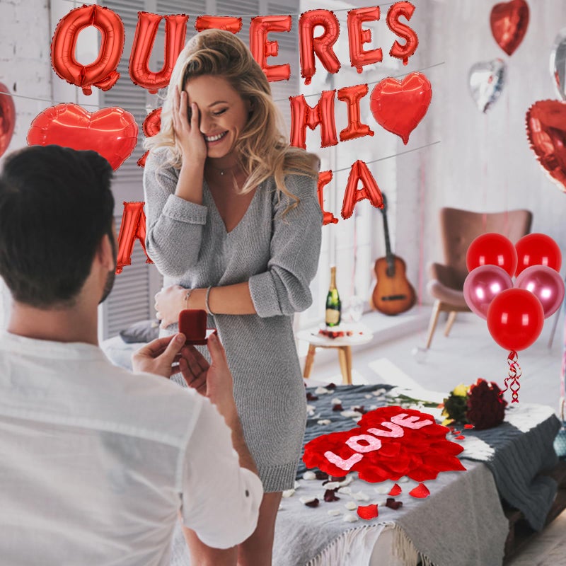 MXQHXZSX Red 16 Inch QUIERES SER MI NOVIA Balloons - 18 Inch Heart Balloons Alphabet Foil Mylar Balloons with 1200 Pcs Artificial Rose Petals for Valentines Day Decorations - Image 4