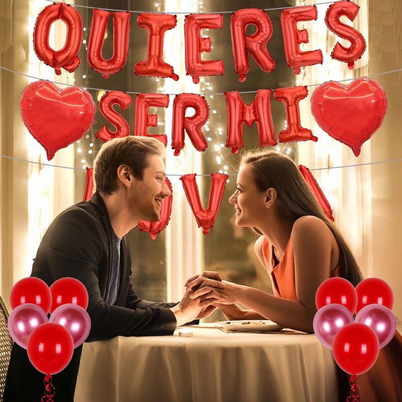 MXQHXZSX Red 16 Inch QUIERES SER MI NOVIA Balloons - 18 Inch Heart Balloons Alphabet Foil Mylar Balloons with 1200 Pcs Artificial Rose Petals for Valentines Day Decorations - Image 3
