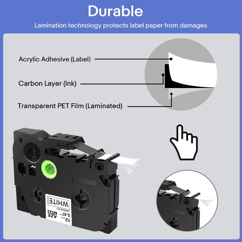 GREENCYCLE Compatible for Brother P-Touch TZe231 12mm 0.47" AZE Label Tape Cartridge Laminated Black on White Clear Red Blue Yellow Green Gold Silver for PT-D210 D200 PTD600 D400 D450 PTH110, 8 Pack - Image 4