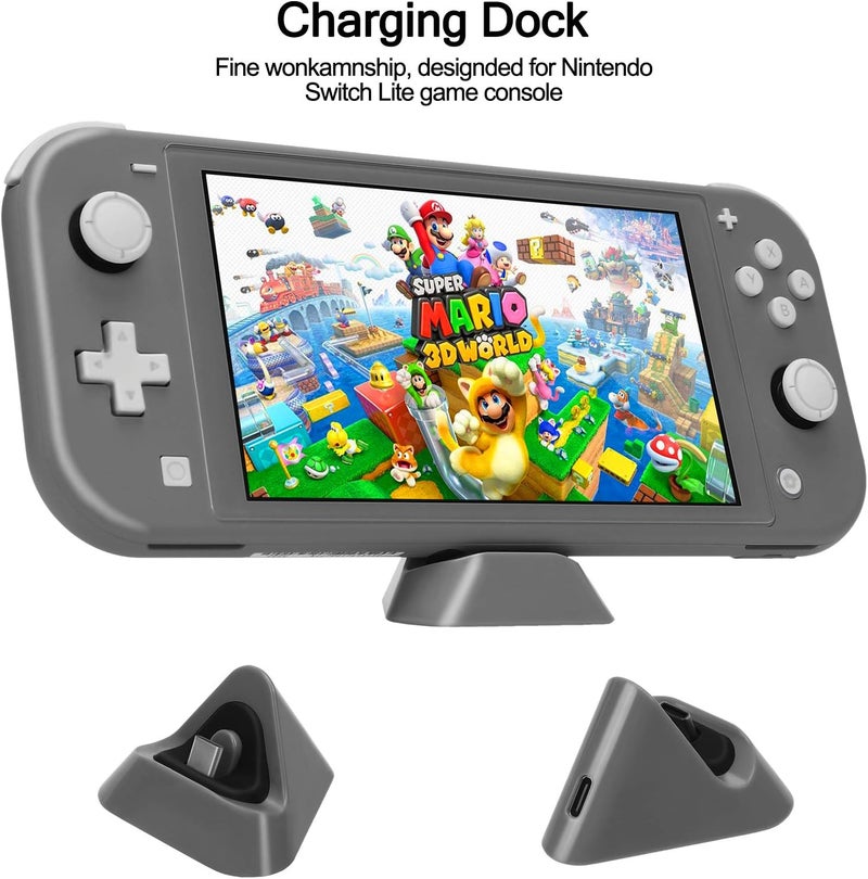 حزمة إكسسوارات Nintendo Switch Lite، تشمل حقيبة للحمل، غطاء للهاتف مصنوع من TPU مع واقي للشاشة، محطة شحن، قاعدة للعب، حافظة لبطاقات الألعاب، كابل USB، قلم استشعار (Stylus)، وأغطية للإبهام لجهاز Nintendo Switch Lite (اللون الأسود). - Image 4
