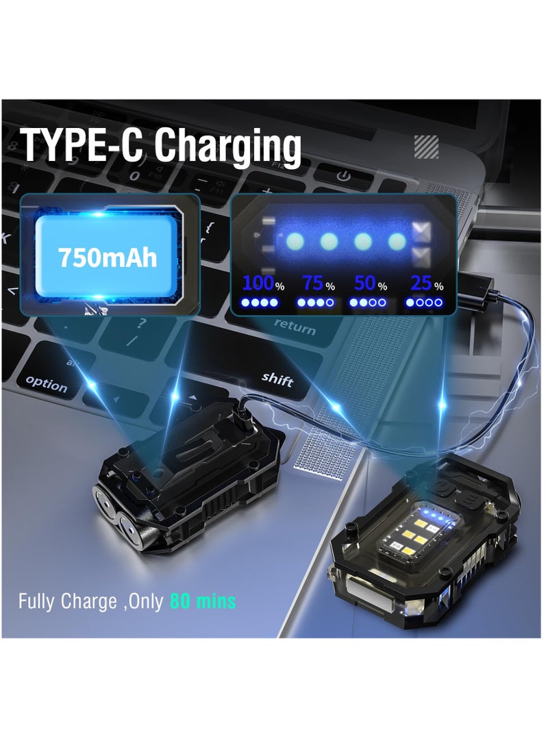 SYOSI فلاشلايت ميني مع حلقة ومغناطيس، قابلة لإعادة الشحن عبر USB C، EDC، ساطعة جداً 800 لومن عالٍ، أضواء فلاش محمولة LED و COB - 8 أوضاع، مقاومة للماء IP65، سوداء، بيضاء (عبوة 2)  - Image 4